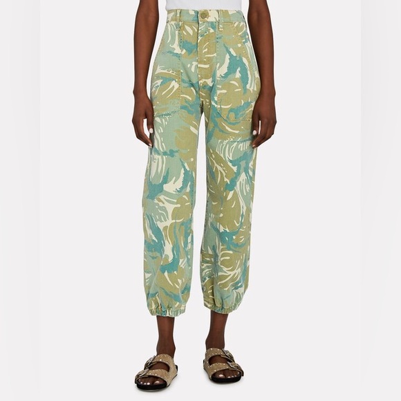 Mother The Wrapper Patch Ultra High Waist 31/L Green Tropical Camo Ankle Jogger - Picture 16 of 16